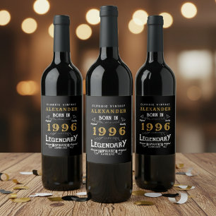 Étiquette Pour Bouteilles De Vin Légende 30e anniversaire Né 1996 Vintage Noir
