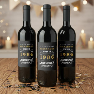 Étiquette Pour Bouteilles De Vin Légende 40e anniversaire Né 1986 Vintage Noir