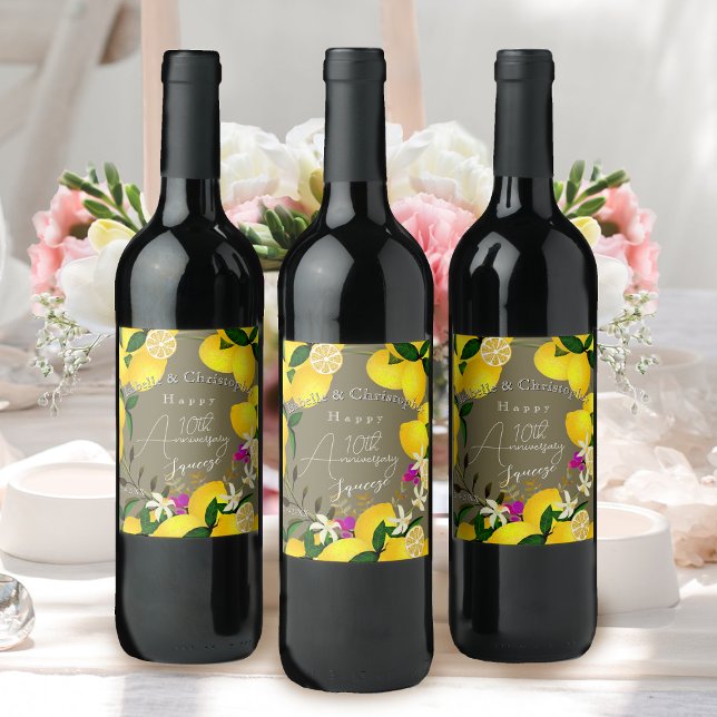 Étiquette Pour Bouteilles De Vin Lemon Squeeze  (10th Wedding Anniversary Wine Bottle Label)