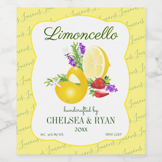 Étiquette Pour Bouteilles De Vin Lemoncello Lemons (Étiquettes simples)