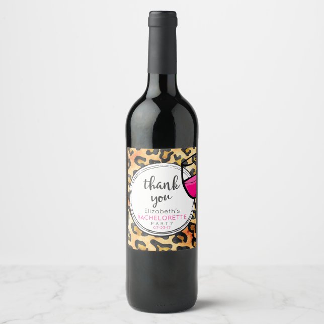 Étiquette Pour Bouteilles De Vin Leopard Spots Motif Merci Bachelorette Vin (Devant)