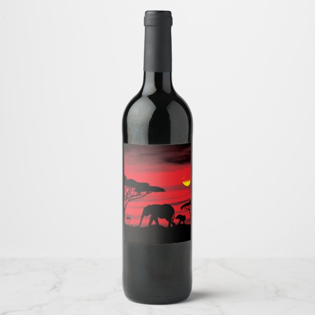 Étiquette Pour Bouteilles De Vin Les éléphants dans le Serengetti (Devant)