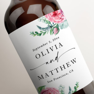 Étiquette Pour Bouteilles De Vin Les pivoines aquarelles. Élégant mariage à fleurs 