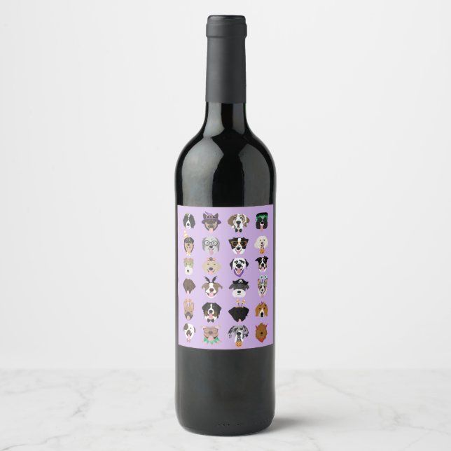 Étiquette Pour Bouteilles De Vin Les visages du chien d'Halloween (Devant)
