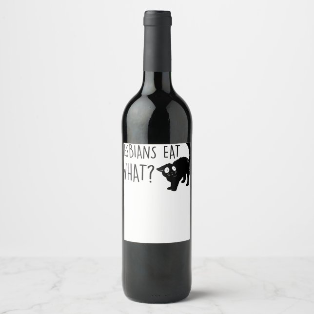 Étiquette Pour Bouteilles De Vin Lesbiennes Mangent Ce LGBT drôle Chat Noir (Devant)