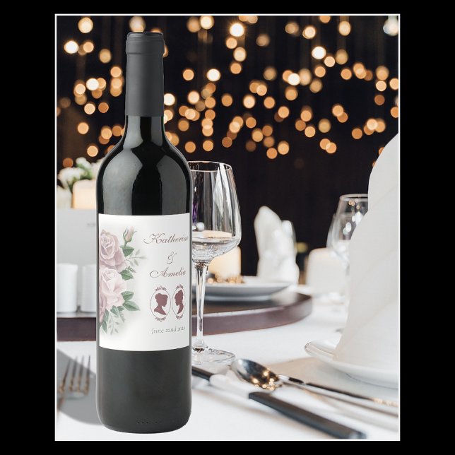 Étiquette Pour Bouteilles De Vin Lesbiennes Mariées Regency Rose Roses (Créateur téléchargé)