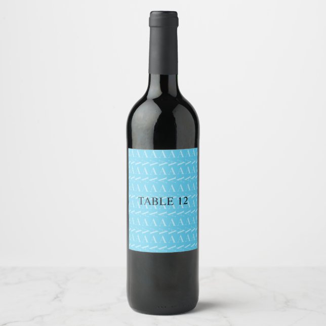 Étiquette Pour Bouteilles De Vin Lettre initiale A, Aqua Blue (Devant)