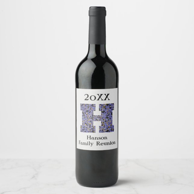 Étiquette Pour Bouteilles De Vin Lettre mosaïque H Nom Monogramme (Devant)