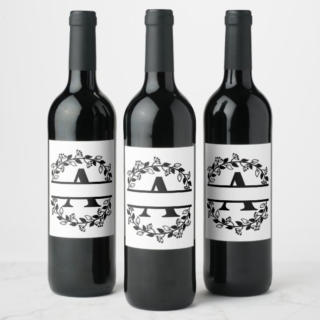 Étiquette Pour Bouteilles De Vin Lettre Personnaliser A Monogramme fractionné (Bouteilles)