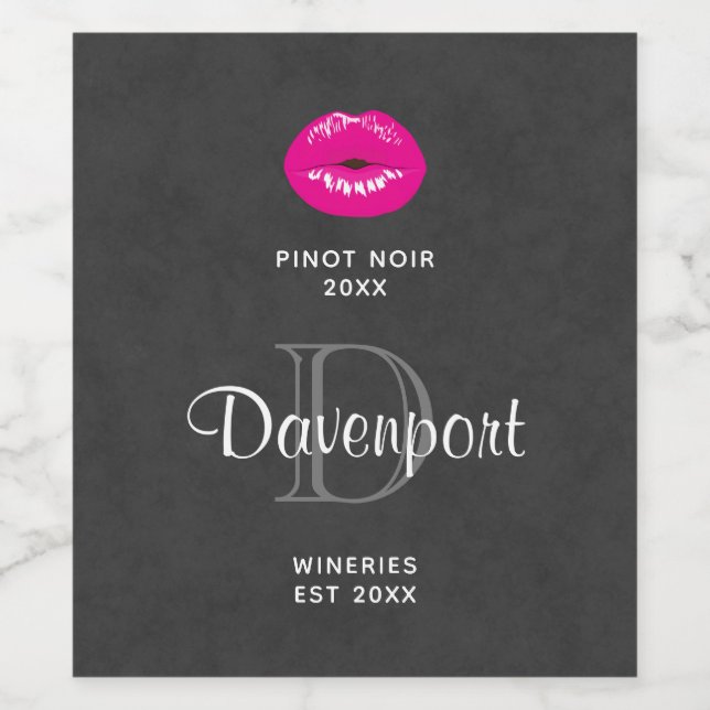 Étiquette Pour Bouteilles De Vin Lèvres Roses Chaudes Illustration Glamour Fabricat (Étiquettes simples)
