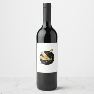 Étiquette Pour Bouteilles De Vin libellule d'or en cercle noir