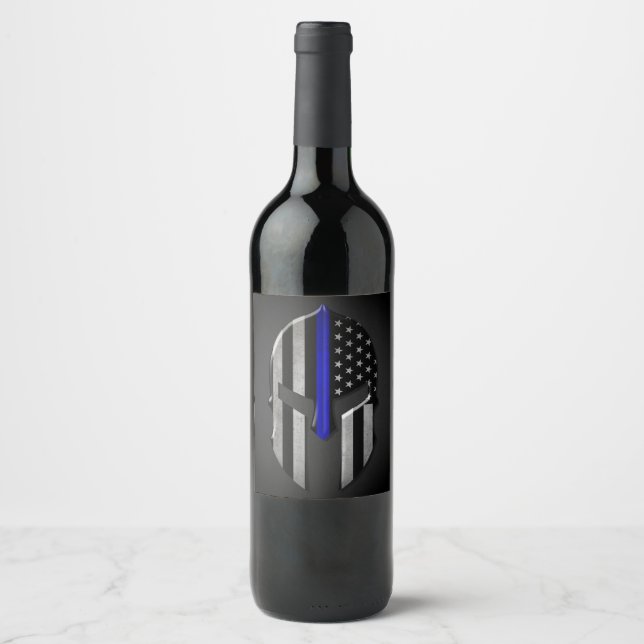 Étiquette Pour Bouteilles De Vin Ligne bleu mince Molon Labe (Devant)