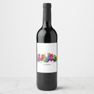 Étiquette Pour Bouteilles De Vin Ligne Skyline de Gdansk Pologne