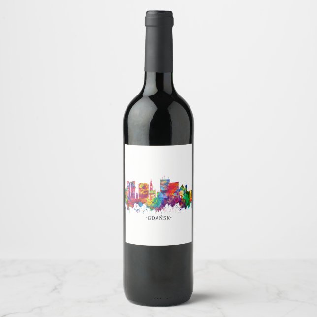 Étiquette Pour Bouteilles De Vin Ligne Skyline de Gdansk Pologne (Devant)
