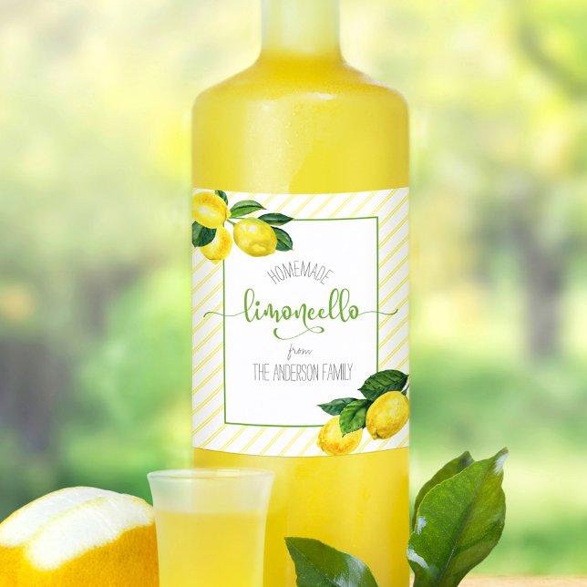 Étiquette Pour Bouteilles De Vin Limoncello aquarelle citrons script de nom personn (Créateur téléchargé)
