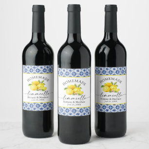 Étiquette Pour Bouteilles De Vin Limoncello Calligraphie Aquarelle Citrons Carrelag