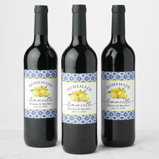 Étiquette Pour Bouteilles De Vin Limoncello Calligraphie Aquarelle Citrons Carrelag (Bouteilles)