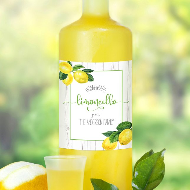 Étiquette Pour Bouteilles De Vin Limoncello rustique aquarelle citrons nom script (Créateur téléchargé)