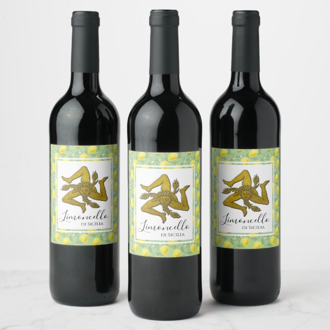 Étiquette Pour Bouteilles De Vin Limoncello Sicilienne Trinacria Votre texte (Bouteilles)