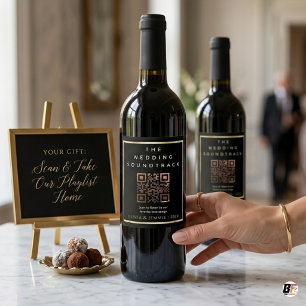 Étiquette Pour Bouteilles De Vin Liste de lecture de mariage moderne à code QR noir