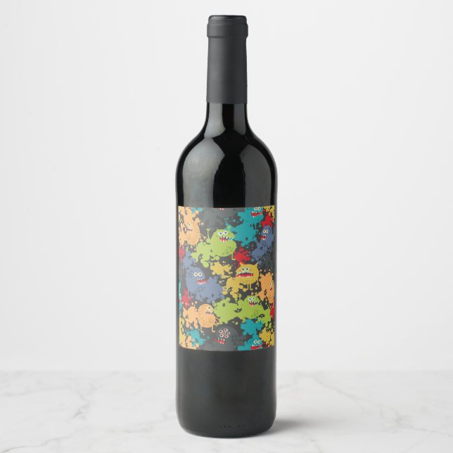 Étiquette Pour Bouteilles De Vin Little cute funny monsters (Devant)