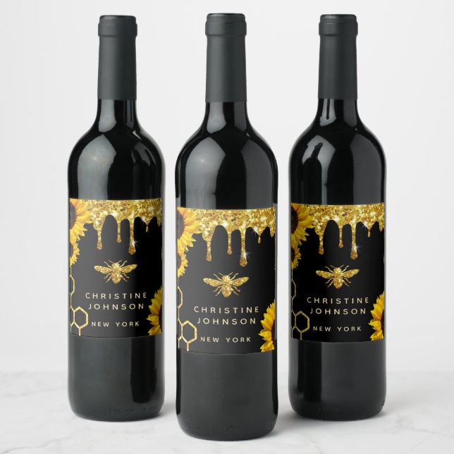 Étiquette Pour Bouteilles De Vin logo abeille et tournesol (Bouteilles)
