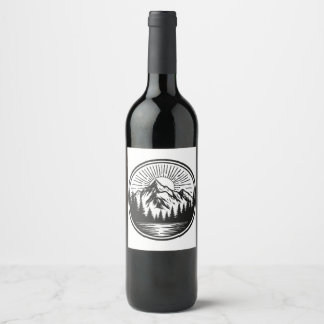 Étiquette Pour Bouteilles De Vin Logo Aventure Montagne | Badge Camping | Extérieur