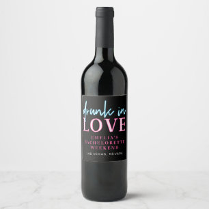 Étiquette Pour Bouteilles De Vin LOLA Neon Bleu Rose ivre En Amour Bachelorette