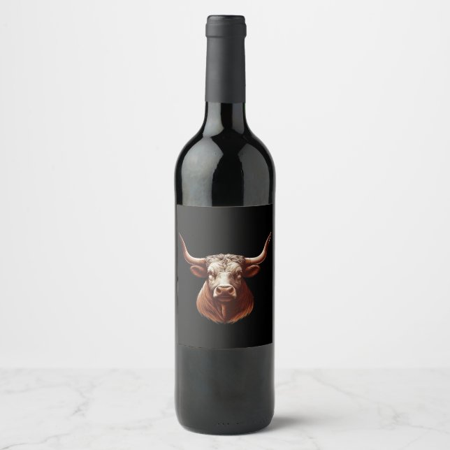 Étiquette Pour Bouteilles De Vin longhorn noir du Texas (Devant)