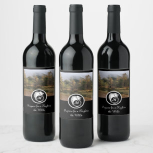 Étiquette Pour Bouteilles De Vin Loup blanc de neige Silhouette Laurel Monogramme P
