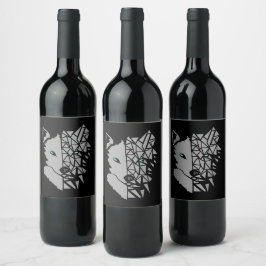 Étiquette Pour Bouteilles De Vin Loup gris géométrique