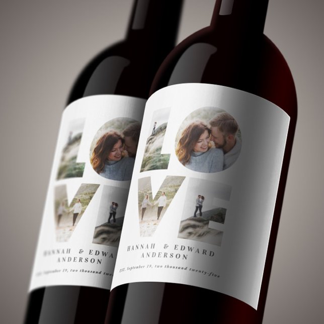 Étiquette Pour Bouteilles De Vin Love 4 photo simple moderne cadeau personnalisé (Créateur téléchargé)
