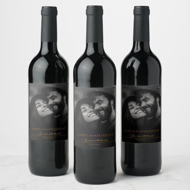 Étiquette Pour Bouteilles De Vin Love I Happy Couple Photo personnalisée Black and  (Bouteilles)