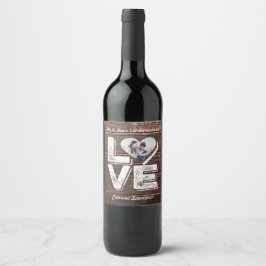 Étiquette Pour Bouteilles De Vin Love Rustic Woodland Photo Heart Frame monogram