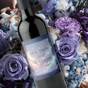 Étiquette Pour Bouteilles De Vin Lune céleste et étoiles Mariage personnalisé