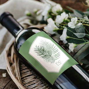 Étiquette Pour Bouteilles De Vin Lush Palm Leaf Mariage Moss Green ID956