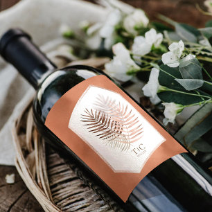 Étiquette Pour Bouteilles De Vin Lush Palm Leaf Mariage Terra Cotta ID956