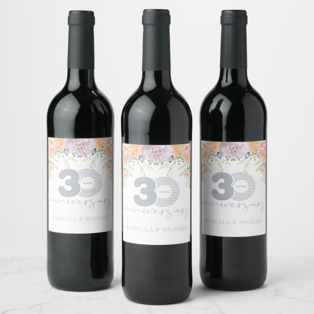 Étiquette Pour Bouteilles De Vin Luxe Floral 30e anniversaire de Mariage (Bouteilles)