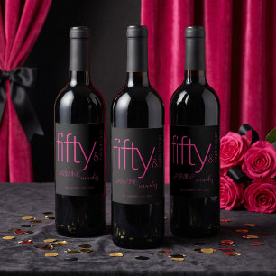 Étiquette Pour Bouteilles De Vin Luxueux Rose Noir Cinquante ans et Fabulux Anniver