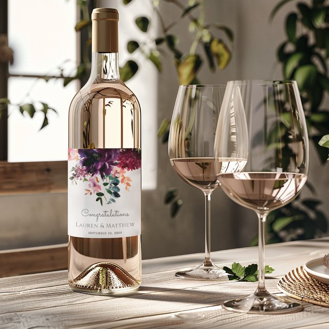 Étiquette Pour Bouteilles De Vin Luxuriant automne hiver Mariage floral (A custom wine label to personalize with your desired text.)