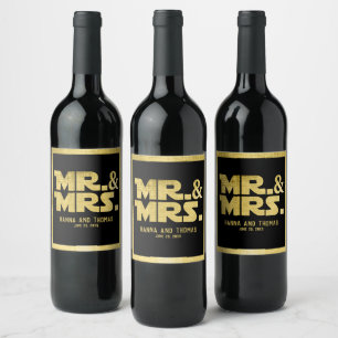 Étiquette Pour Bouteilles De Vin M. et Mme Black Gold Sci Fi Mariage à thème
