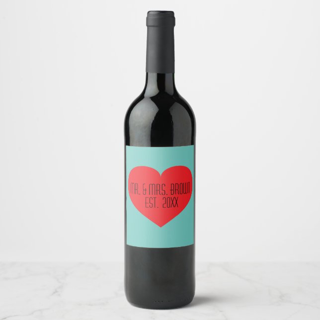 Étiquette Pour Bouteilles De Vin M. & Mme Red Heart (Devant)