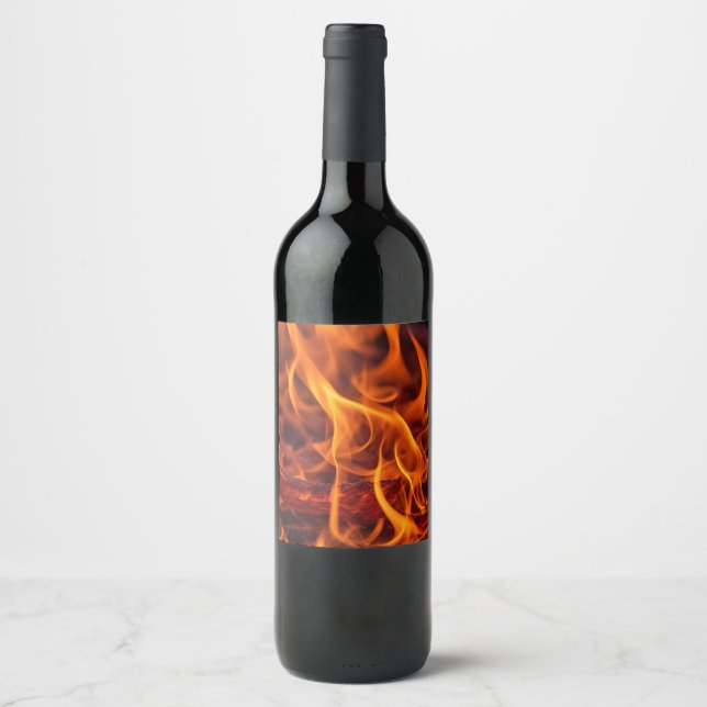 Étiquette Pour Bouteilles De Vin macro Flamme d'incendie (Devant)
