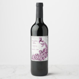Étiquette Pour Bouteilles De Vin Magenta Peacock Leaf Vine Mariage Vin Étiquette