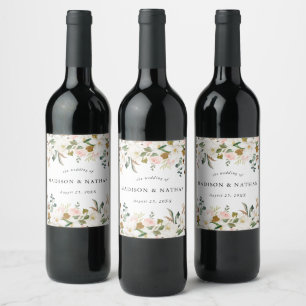 Étiquette Pour Bouteilles De Vin Magnolias aquarelles Mariage personnalisé