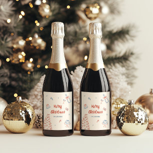 Étiquette Pour Bouteilles De Vin Main Whimsical Tirée Oh Quelle Fun Noël