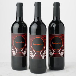 Étiquette Pour Bouteilles De Vin Mains de squelette orange