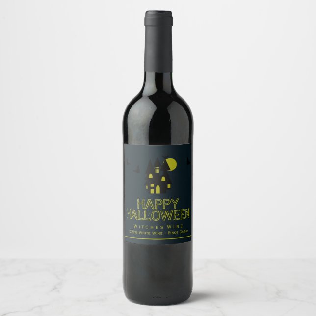 Étiquette Pour Bouteilles De Vin Maison hantée, Joyeux Halloween (Devant)