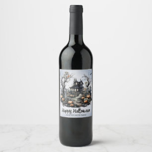 Étiquette Pour Bouteilles De Vin Maison hantée personnalisée pour Halloween
