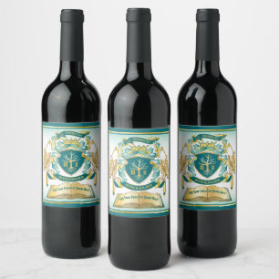 Étiquette Pour Bouteilles De Vin Make Your Own Emblem Tree Book Key Crown Gold Jade